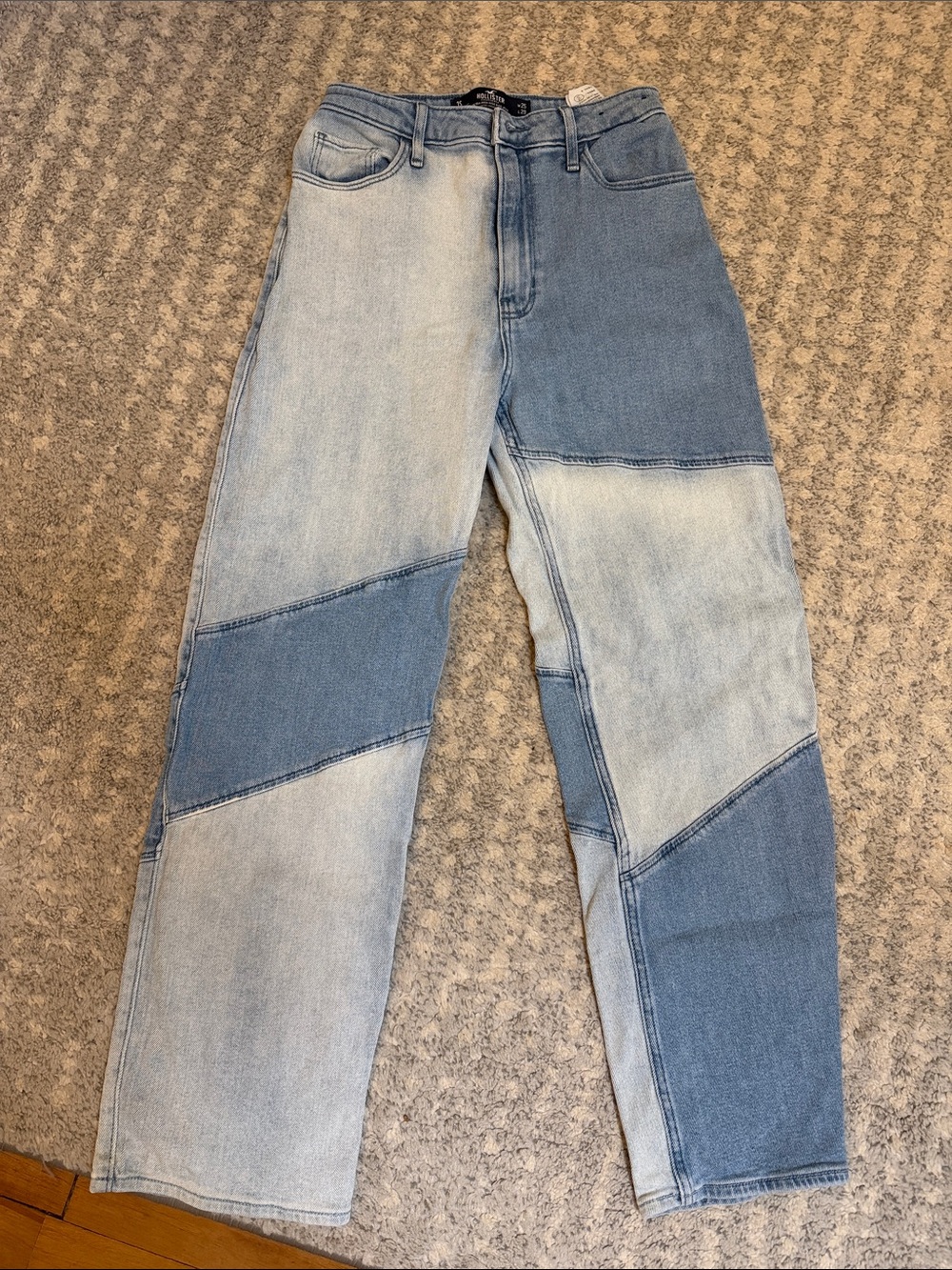 Hollister Two-Tone Blue Patchwork Straight Jeans
